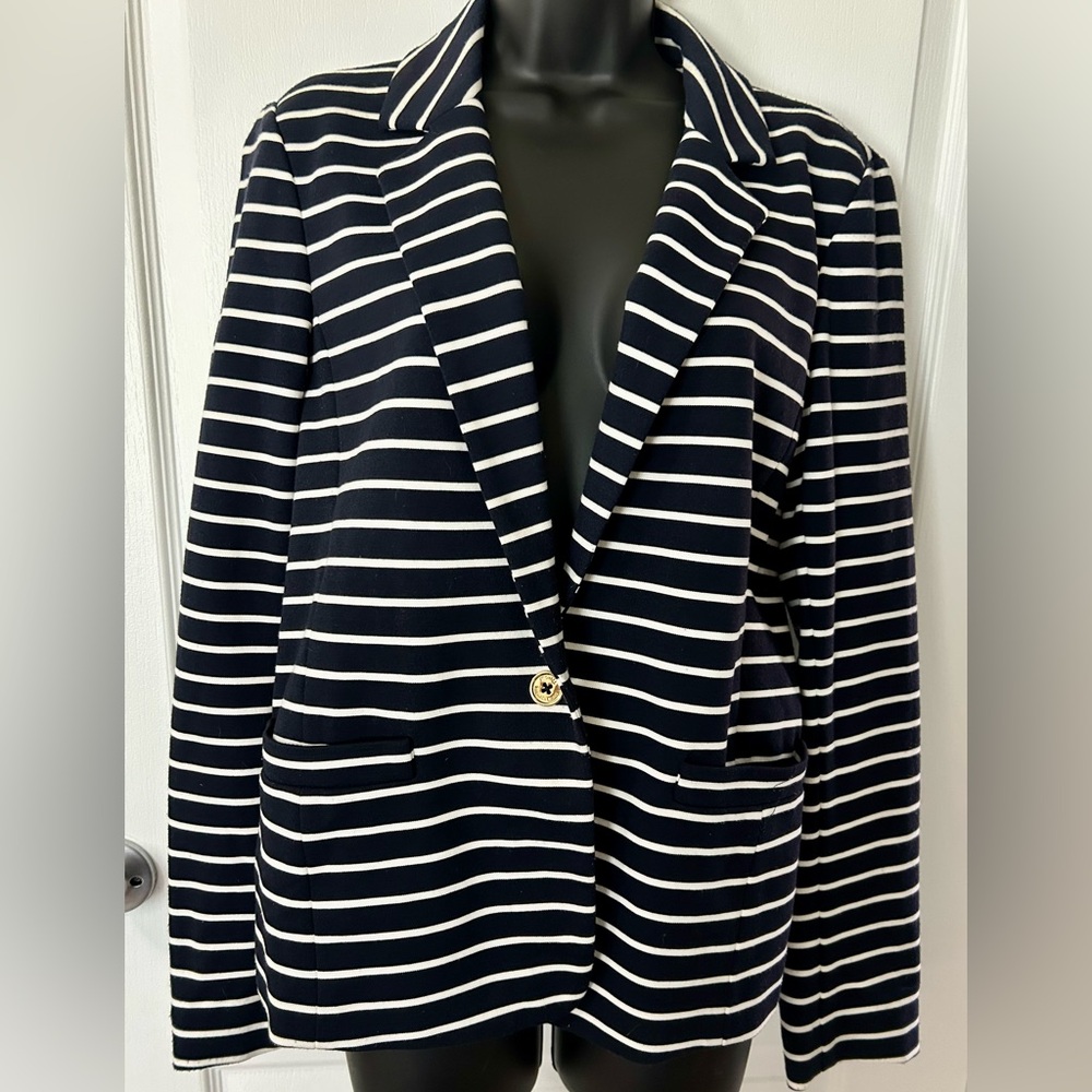 Michael Kors Blue and White Striped Blazer
